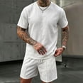 thumbnail image 1 of LEKWK Men Linen Sets Outfits 2 Piece Lightweight Loose Fit Solid Beach Vacation Summer Outfits Short Sleeve Crewneck Casual Tops and Drawstring Shorts, 1 of 6