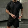 thumbnail image 1 of LEKWK Men Linen Sets Outfits 2 Piece Lightweight Loose Fit Solid Beach Vacation Summer Outfits Short Sleeve Crewneck Casual Tops and Drawstring Shorts, 1 of 6