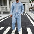 thumbnail image 1 of LEKWK Men Linen Sets Outfits 2 Piece Long Sleeve Button Down Shirt and Drawstring Pants Lightweight Beach Vacation Outfits Matching Suits, 1 of 5