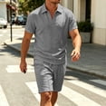 thumbnail image 1 of LEKWK Men Linen Sets Outfits 2 Piece Short Sleeve Loose Fit Collared Tops and Drawstring Shorts Breathable Summer Casual Beach Vacation Resort Wear, 1 of 9