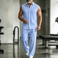 thumbnail image 1 of LEKWK Men Linen Sets Outfits 2 Piece Sleeveless Button Down Collared Tops and Wide Leg Pants Lightweight Loose Fit Solid Summer Beach Vacation Sets, 1 of 5