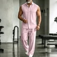 thumbnail image 1 of LEKWK Men Linen Sets Outfits 2 Piece Sleeveless Button Down Collared Tops and Wide Leg Pants Lightweight Loose Fit Solid Summer Beach Vacation Sets, 1 of 5