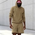 thumbnail image 1 of LEKWK Men Outfit 2 Piece Set Oversized Fall Athletic Long Sleeve Hoodies with Pockets Casual Wide Leg Sweatshorts Lounge Gym Workout Hooded Tracksuit, 1 of 5