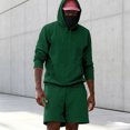thumbnail image 1 of LEKWK Men Outfit 2 Piece Set Oversized Fall Athletic Long Sleeve Hoodies with Pockets Casual Wide Leg Sweatshorts Lounge Gym Workout Hooded Tracksuit, 1 of 5