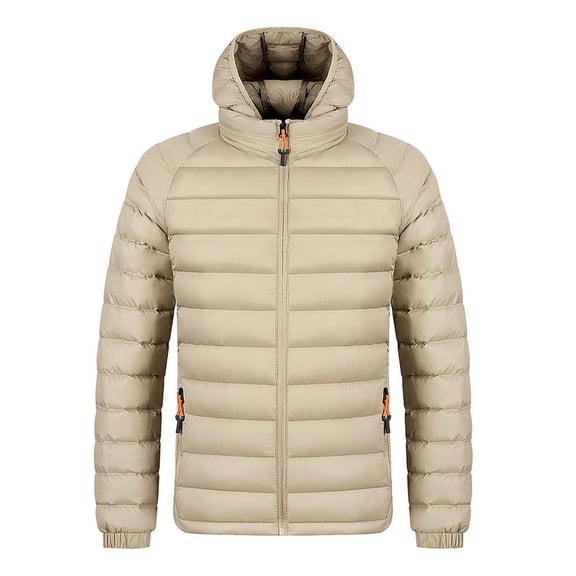 LEKWK Men Puffer Jacket with Hood Thick Light Weight Thick Winter Coat Warm Quilted Zip Up Thermal Down Jackets Padded Pockets Puffy Coats Plus Size Outerwear, Khaki L