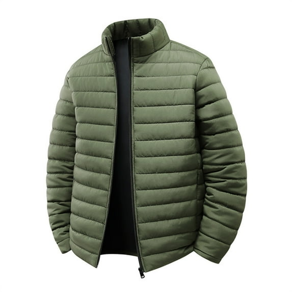 LEKWK Men Puffer Jacket Thick Lightweight Winter Coat Warm Quilted Zip Up Down Jackets Padded Puffy Coats with Pockets Outerwear, Army Green XL