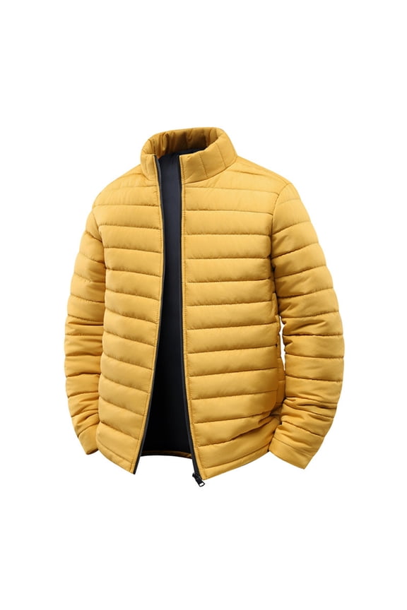 Men Puffer Jacket Thick Lightweight Winter Coat Warm Quilted Zip Up Down Jackets Padded Puffy Coats with Pockets Outerwear, Yellow M