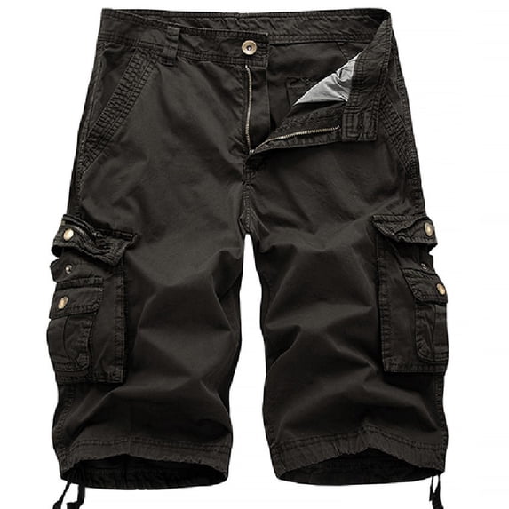 LEKWK Men's Cargo Shorts Knee Length Utility Shorts with Multi Pockets Button Zip Closure Relaxed Fit Lightweight Outdoor Hiking Travel Summer Shorts Dark Gray L