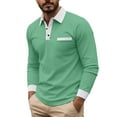 thumbnail image 1 of LEKWK Men's Contrast Collar Shirt Long Sleeve Chest Pocket Top Slim Fit Business Casual Work Wear Office Daily Tee, 1 of 7