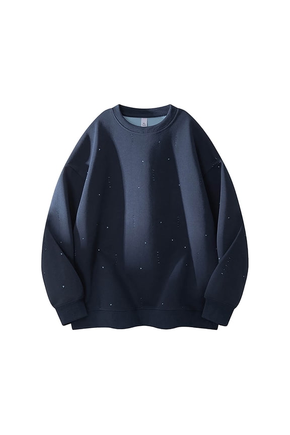 Men's Distressed Sweatshirt Ripped Hole Graphic Crewneck Pullover Grunge Streetwear Hip Hop Long Sleeve Festival Top
