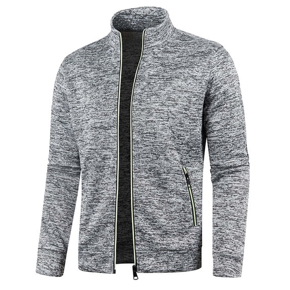 LEKWK Men's Full Zip Jacket Stand Collar Lightweight Knit Fleece Sweatshirt with Zipper Pockets, Long Sleeve Casual Athletic Track Jacket for Workout Travel Everyday Wear Gray XXXXL