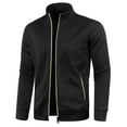 thumbnail image 1 of LEKWK Men's Full Zip Jacket Stand Collar Lightweight Knit Fleece Sweatshirt with Zipper Pockets, Long Sleeve Casual Athletic Track Jacket for Workout Travel Everyday Wear Black XXL, 1 of 4