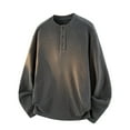 thumbnail image 1 of LEKWK Men's Henley Sweatshirts Crew Neck Long Sleeve Pullover Tops Button Placket Tees Casual Loose Fit Spring Fall Solid Plain Basic Soft Fleece Shirts, 1 of 7