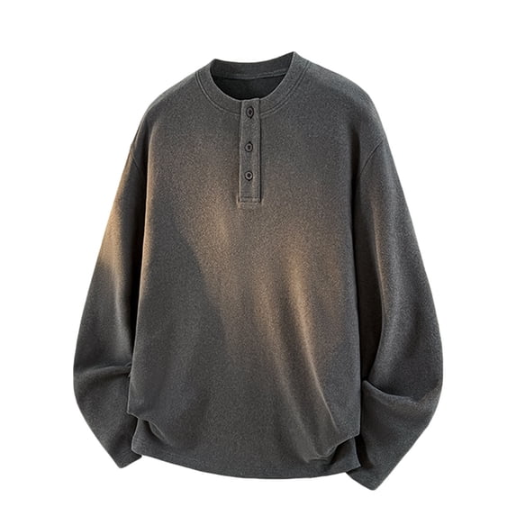 LEKWK Men's Henley Sweatshirts Crew Neck Long Sleeve Pullover Tops Button Placket Tees Casual Loose Fit Spring Fall Solid Plain Basic Soft Fleece Shirts