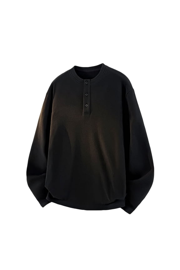 Men's Henley Sweatshirts Crew Neck Long Sleeve Pullover Tops Button Placket Tees Casual Loose Fit Spring Fall Solid Plain Basic Soft Fleece Shirts