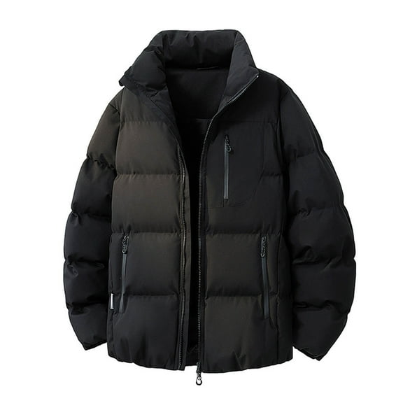 LEKWK Men's Jackets for Winter Padded Quilted Coat Oversized Trendy Zip Up Down Jackets Puffer Jacket Heavyweight Thermal Outfits with Pockets Outerwear, Black S