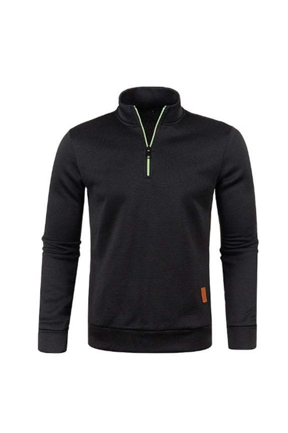 Men's Quarter Zip Pullover Sweatshirt Mock Neck Heathered Knit Fleece Top, Lightweight Long Sleeve Athletic Casual Sweater for Gym Running Outdoor Daily Wear Black XXL