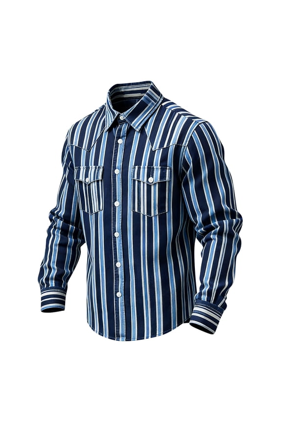 Men's Retro Western Shirt Baroque Floral Print Striped Long Sleeve Button Down Cowboy Top Rodeo Party Festival Costume