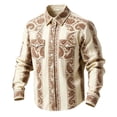thumbnail image 1 of LEKWK Men's Retro Western Shirt Baroque Floral Print Striped Long Sleeve Button Down Cowboy Top Rodeo Party Festival Costume, 1 of 3