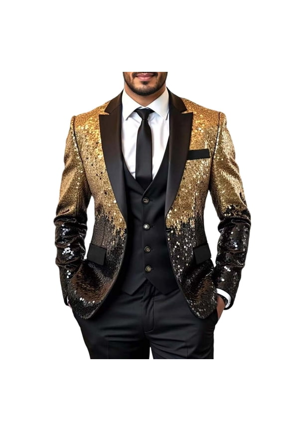 Men's Sequin Blazer Jacket Shawl Lapel Slim Fit Tuxedo Sport Coat, Sparkly formal Dinner Suit Jacket for Prom Wedding Party Club Stage Performance Black S