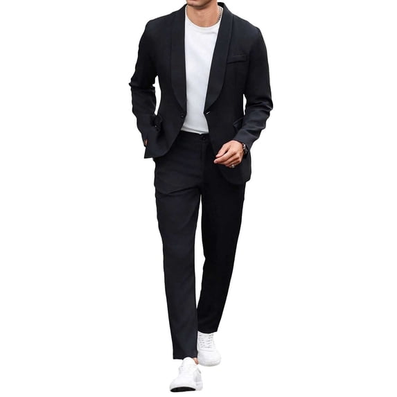 LEKWK Men's Suits Shawl Lapel 2 Piece Suit Slim Fit Casual Blazer Dress Pants Set Buttons Formal Business Tuxedo Suits Wedding Banquet Daily Street Wear Outfits