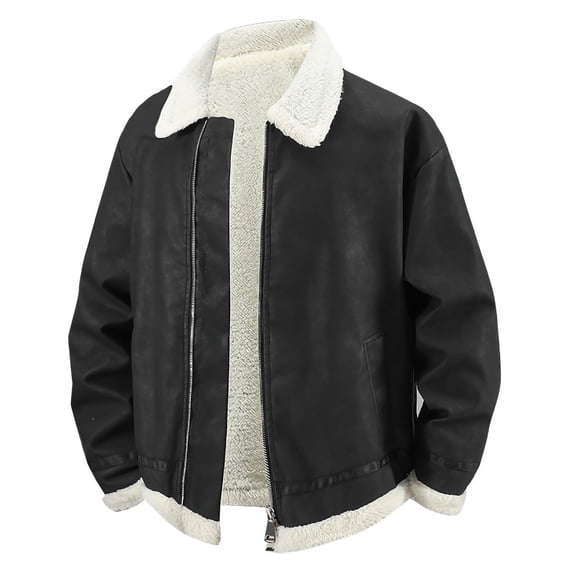 LEKWK Men's Zip‑up Faux Suede Trucker Jacket Sherpa Lined Fleece Collar Warm Outerwear with Pockets for Work Office and Outdoor Activities