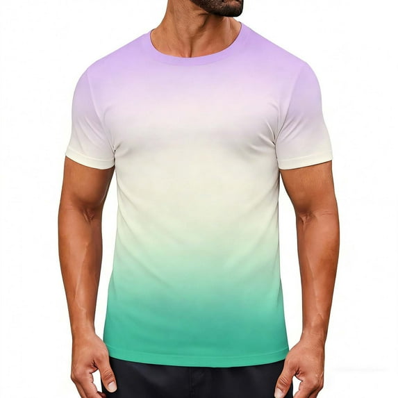 LEKWK Mens Athletic Shirts Regular Fit Short Sleeve T-Shirts Fresh Ombre Dip Dye Gradient Soft Gym Shirts Workout Running Daily