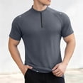 thumbnail image 1 of LEKWK Mens Athletic Tops Short Sleeve Quarter Zip Workout Shirts Slim Fit Mock Neck Textured Quick Dry Lightweight Workout Running Gym Tops Dark Gray XL, 1 of 5