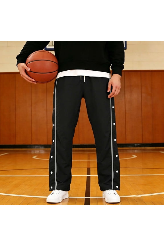 Mens Basketball Sweatpants Tear Away Snap Elastic Waist Track Pants Baggy Loose Fit Casual Post Surgery Trousers Workout Running Gym Activewear