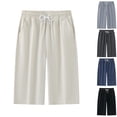 thumbnail image 1 of LEKWK Mens Capri Pants Loose Fit Wide Leg Pants Breathable Casual Lounge Trousers Lightweight Solid Fabric Comfort Beach Wear with Drawstring Waist, 1 of 8