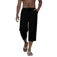thumbnail image 1 of LEKWK Mens Capri Pants Relaxed Fit Breathable Cotton Linen Texture 3/4 Length Detail Wide Leg Pants Drawstring Elastic Waist Lounge Pants Beach Wear Wear, 1 of 8