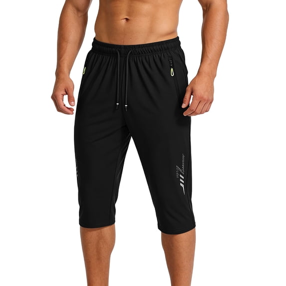 LEKWK Mens Capri Pants Slim Fit Quick-Dry Performance Texture Workout Pants Zipper Pockets Detail Gym Pants Athletic Training 3/4 Length Outfits Wear