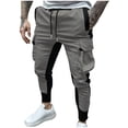 thumbnail image 1 of LEKWK Mens Cargo Joggers Slim Fit Color Block Cargo Sweatpants Soft Knit Jogger Pants Elastic Waist Drawstring Workout Pants Athletic Streetwear Outfits, 1 of 7