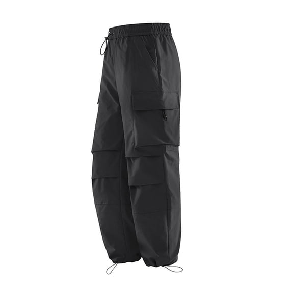 LEKWK Mens Cargo Pants Loose Fit Multi-Pocket Techwear Design Wide Leg Pants Durable Woven Fabric Elastic Drawstring Waist Outdoor Wear