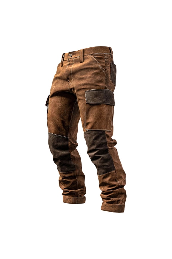 Mens Cargo Pants Regular Fit Patchwork Detail Rugged Texture Work Pants Durable Construction Carpenter Pants Outdoor Utility Wear Outfits