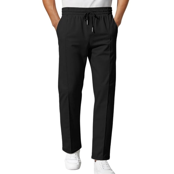 LEKWK Mens Casual Pants Regular Fit Seam Front Detail Chino Pants Breathable Lightweight Fabric Golf Pants Elastic Waist Straight Leg Business Outfits
