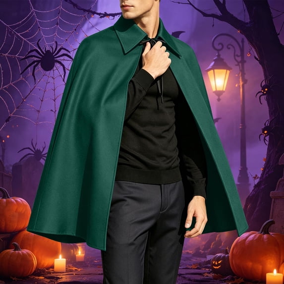 LEKWK Mens Collared Cape Medieval Gothic Vampire Costume Loose Vintage Cosplay Cloak for Halloween Party Roleplay Stage Performance