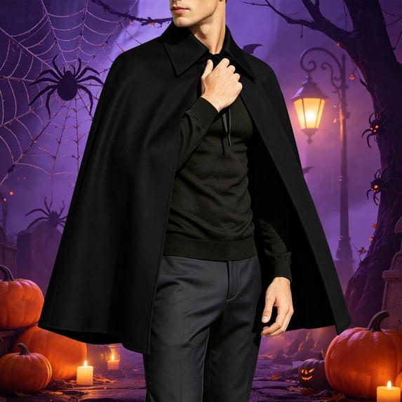 LEKWK Mens Collared Cape Medieval Gothic Vampire Costume Loose Vintage Cosplay Cloak for Halloween Party Roleplay Stage Performance