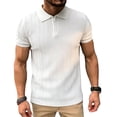 thumbnail image 1 of LEKWK Mens Collared Shirt Quarter Zip Vertical Ribbed Texture Short Sleeve Slim Fit Tops Stretch Dressy Casual Business Tees Office Summer Shirts White XL, 1 of 6