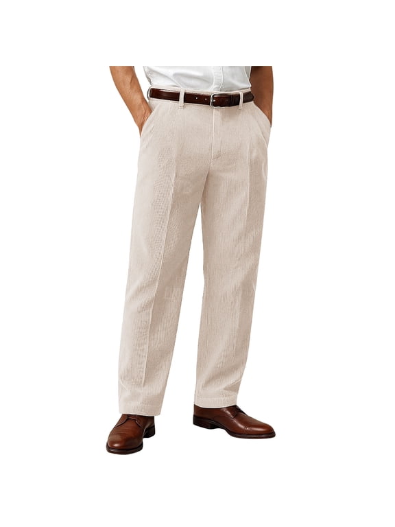 Mens Corduroy Pants Regular Fit Classic Vertical Ribbed Texture Corduroy Pants Elastic Waist Durable Warm Fabric Casual Pants Business Wear