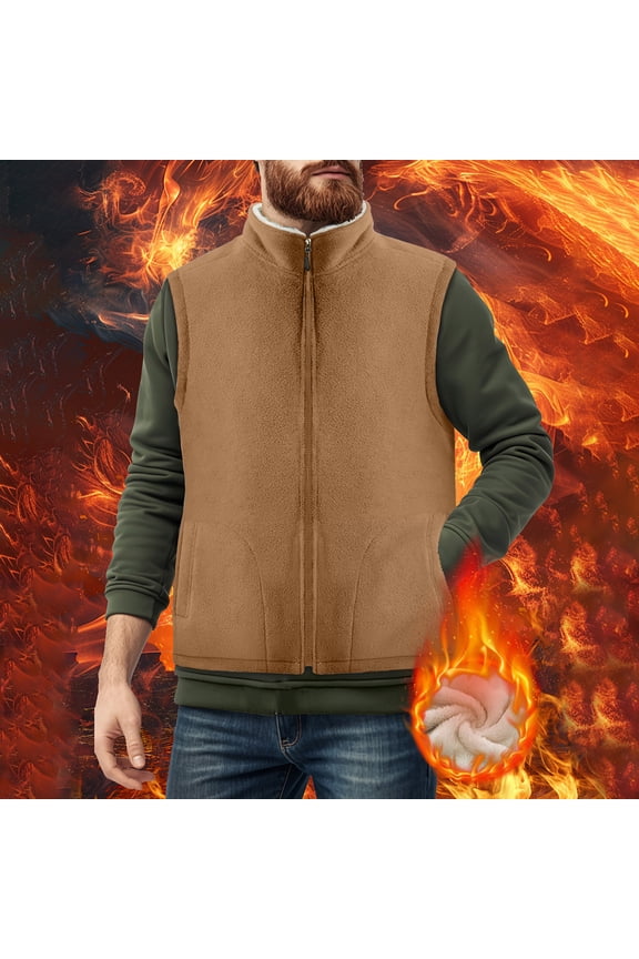 Mens Fleece Lined Vest Zip up Stand Neck Sleeveless Jackets with Pockets Warm Thermal Winter Clothes
