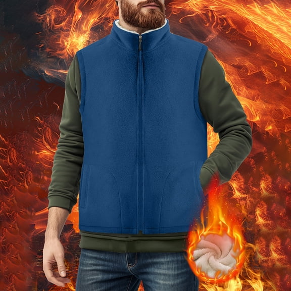 LEKWK Mens Fleece Lined Vest Zip up Stand Neck Sleeveless Jackets with Pockets Warm Thermal Winter Clothes