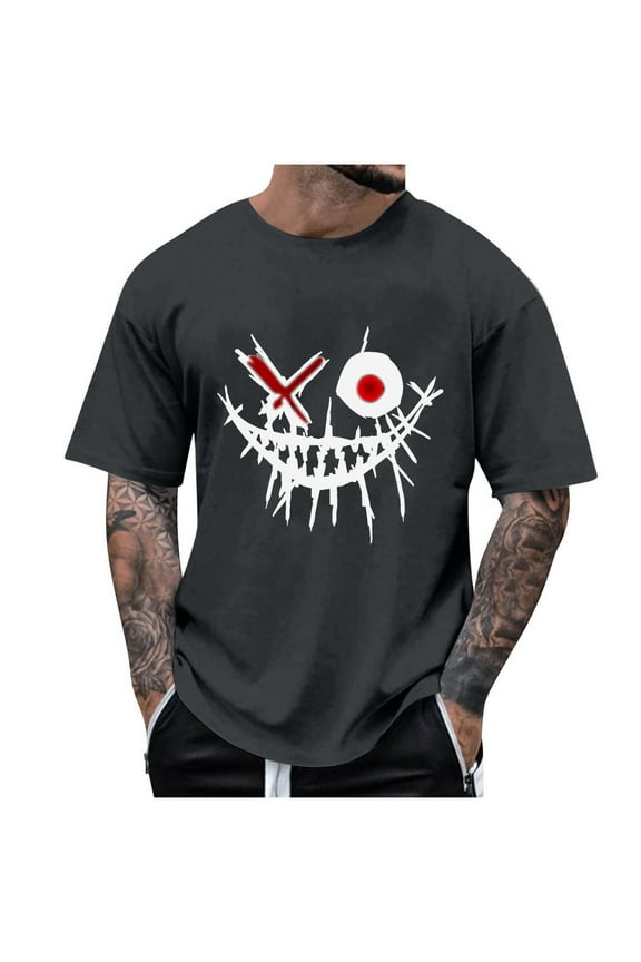 Mens Graphic T Shirts Graffiti Smile Face Print Short Sleeve Shirts Crew Neck Funny T Shirts Soft Cotton Blend Summer Casual Daily Hip Hop Tee Tops