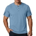 thumbnail image 1 of LEKWK Mens Henley T Shirt Short Sleeve Button Placket Raglan Shoulder Sleeve Tab Detail Lightweight Stretch Casual Workout Travel Daily Summer Tops Shirts Tees Sky Blue XL, 1 of 6