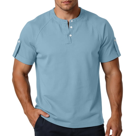 LEKWK Mens Henley T Shirt Short Sleeve Button Placket Raglan Shoulder Sleeve Tab Detail Lightweight Stretch Casual Workout Travel Daily Summer Tops Shirts Tees Dark Gray XL