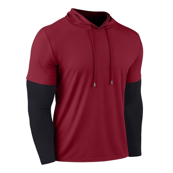LEKWK Mens Hoodies Pullover Loose Fit Layered Look Long Sleeve T Shirts Faux Twinset Graphic Sweatshirts Casual Fall Top