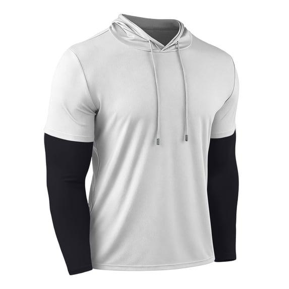 LEKWK Mens Hoodies Pullover Loose Fit Layered Look Long Sleeve T Shirts Faux Twinset Graphic Sweatshirts Casual Fall Top
