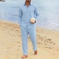 thumbnail image 1 of LEKWK Mens Linen Sets Lightweight 2 Piece Lounge Set Button Down Long Sleeve Shirt and Relaxed Pants Matching Outfits for Beach Vacation Travel, 1 of 5