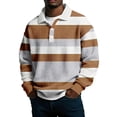 thumbnail image 1 of LEKWK Mens Long Sleeve Shirts Waffle-Knit Color Block Striped Shirts Lapel Collar Casual Shirts Breathable Soft Golf Rugby Daily Wear Tops, 1 of 4