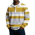 thumbnail image 1 of LEKWK Mens Long Sleeve Shirts Waffle-Knit Color Block Striped Shirts Lapel Collar Casual Shirts Breathable Soft Golf Rugby Daily Wear Tops, 1 of 4